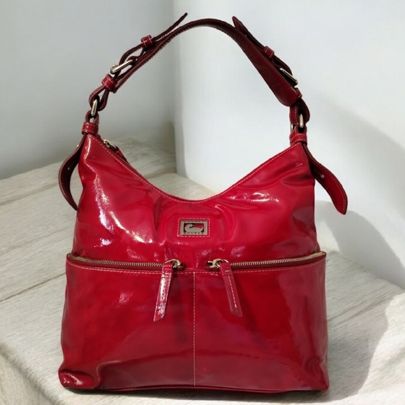 Dooney & Bourke Red Patent Leather Hobo Shoulder Bag - Picture 4 of 16